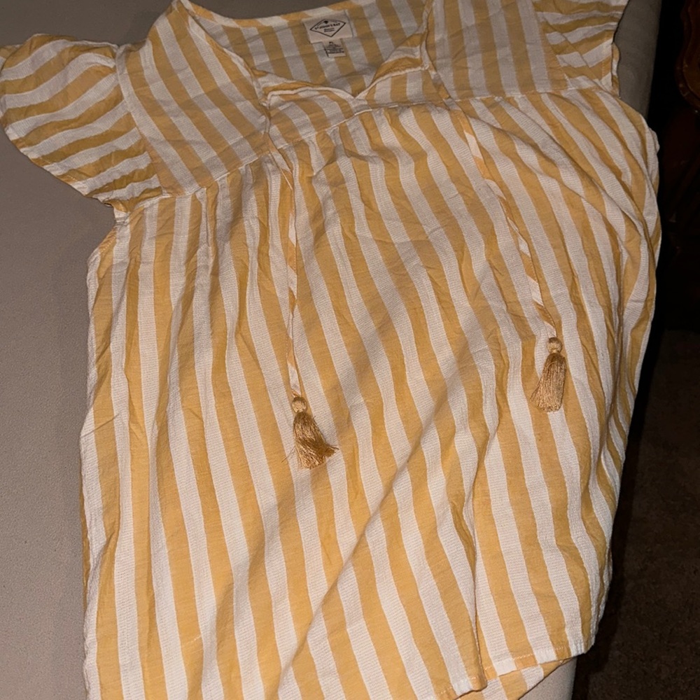 Yellow and white striped blouse